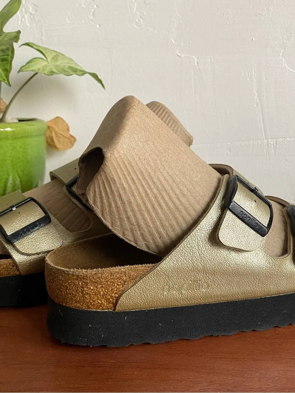 Pre-owned Papillio Arizona Platform Sandal Metallic Gold Sz 38/7 Women’s